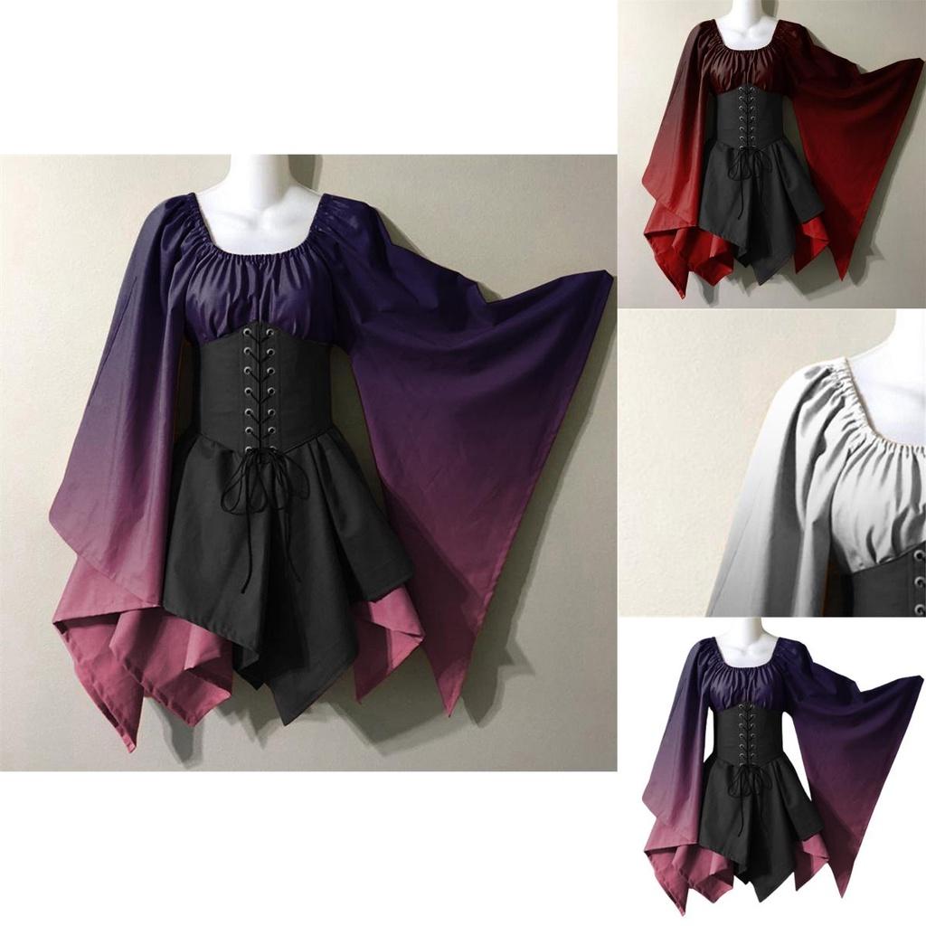 Fantasia de Performance de Halloween Nova Europeia e Americana para Mulheres Vestido Renascentista Medieval Gótico Cosplay Vestido de Palco