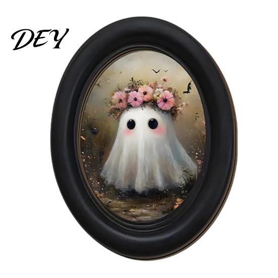 Decorative Wall Ornaments for Living Room Halloween Gothic Oval Wooden Hanging Plaque, Vintage Framed Black Cat Little Niche Aesthetic Decor