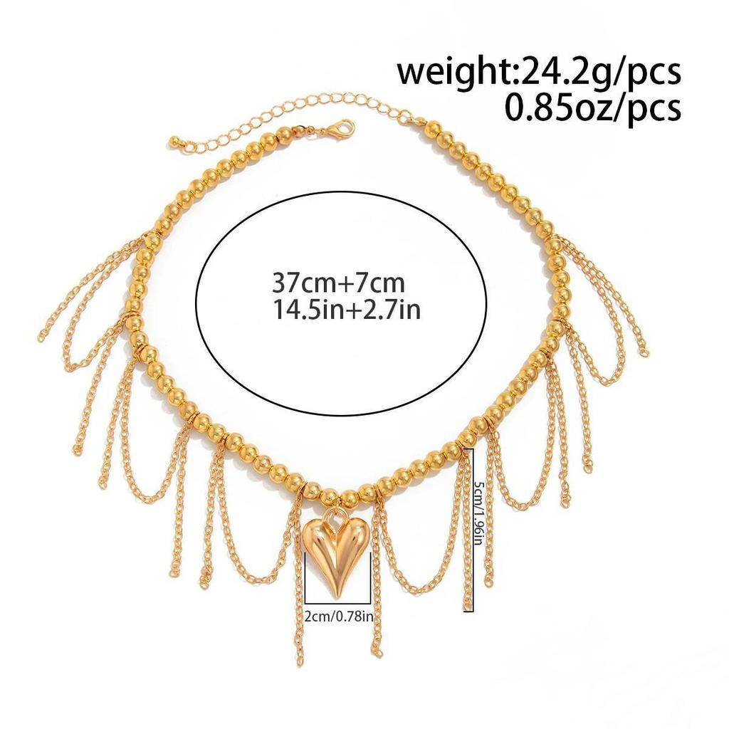 Salircon Fashion Love Heart Pendant Tassel Chain Necklace Women Simple Gold Color Clavicle Chain Sweet Trendy Party Jewelry