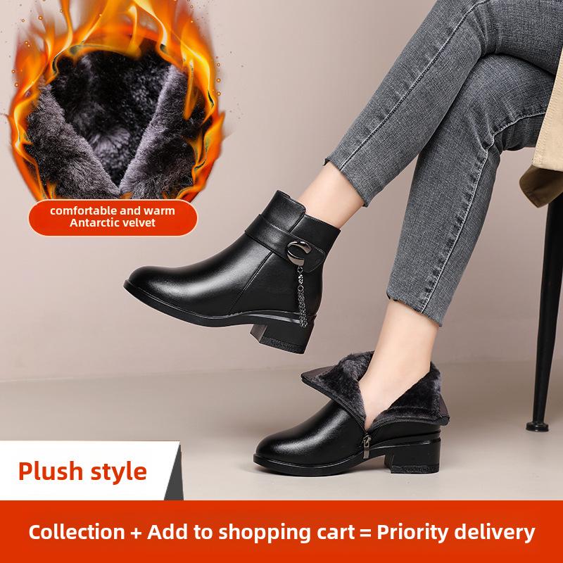 

Женские зимние ботинки из нескользящей кожи на среднем каблуке с бархатной подкладкой — теплые и стильные для людей среднего и пожилого возраста Size 41