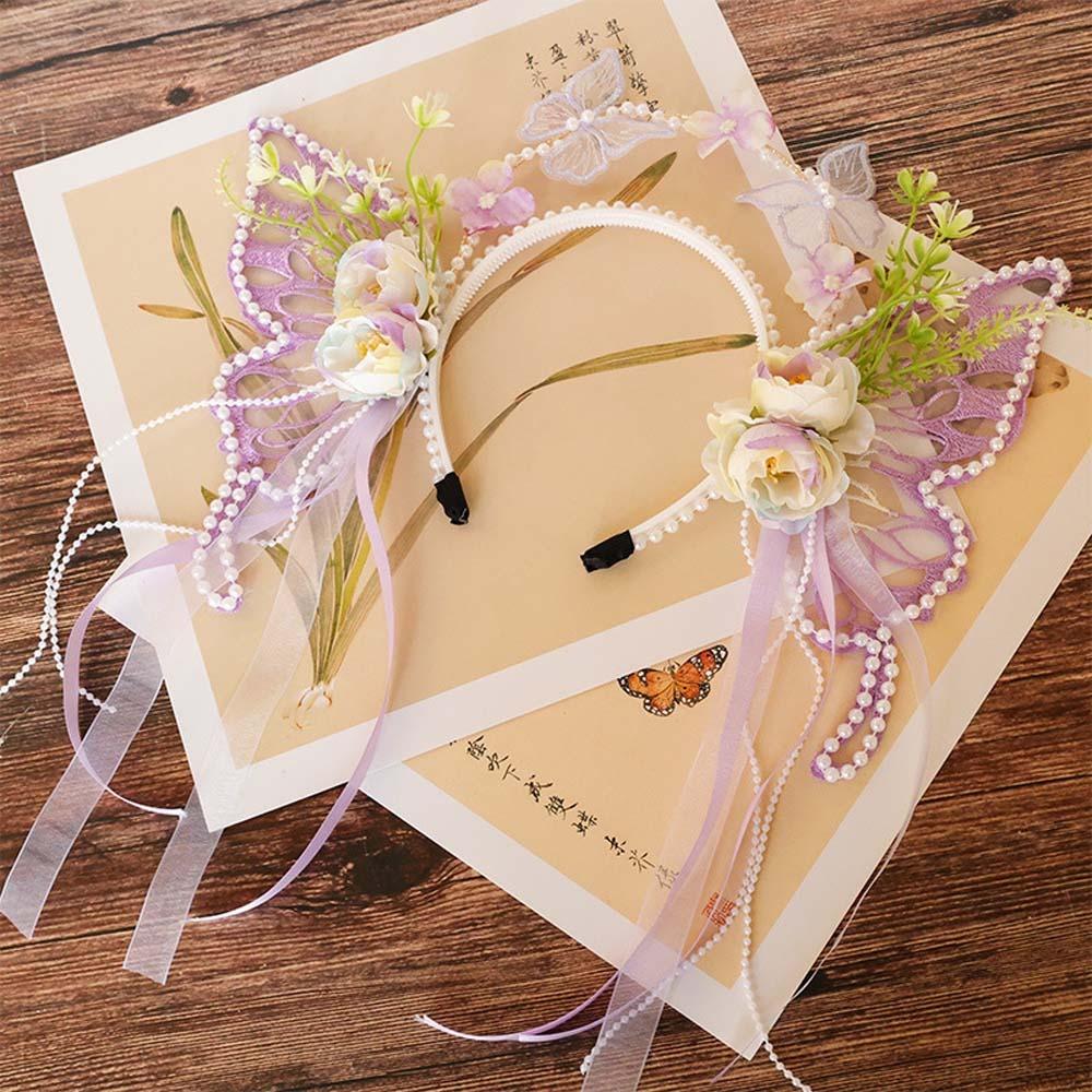 Mesh Big Butterfly Wing Hairpins Kawaii Elf Ear Headband Fashion Children's Headdress  Daily