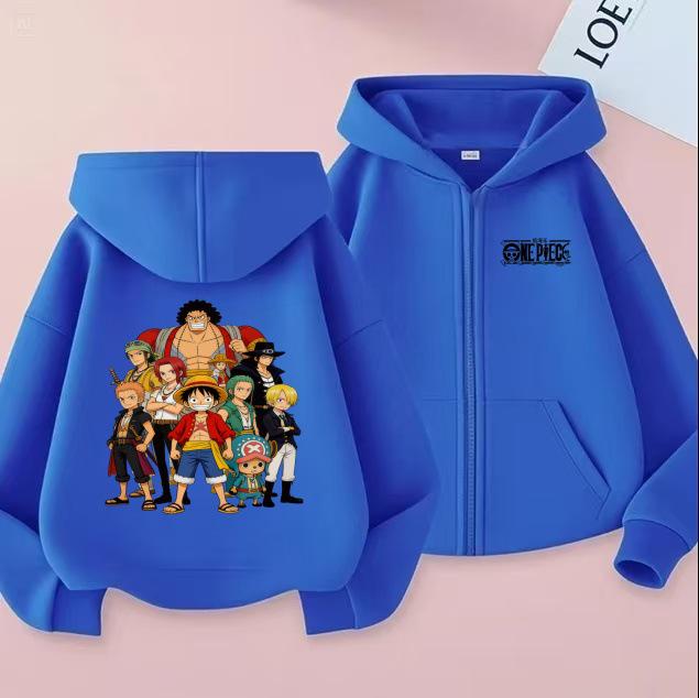 Unisex Kids One Piece Monkey D. Luffy Zipper Hoodie - Straw Hat Pirates Anime Cardigan