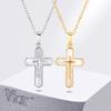 Vnox Double Cross Pendant Necklaces for  Women, Bling Shell Cross Necklaces, Christ Religious Faith Jewelry