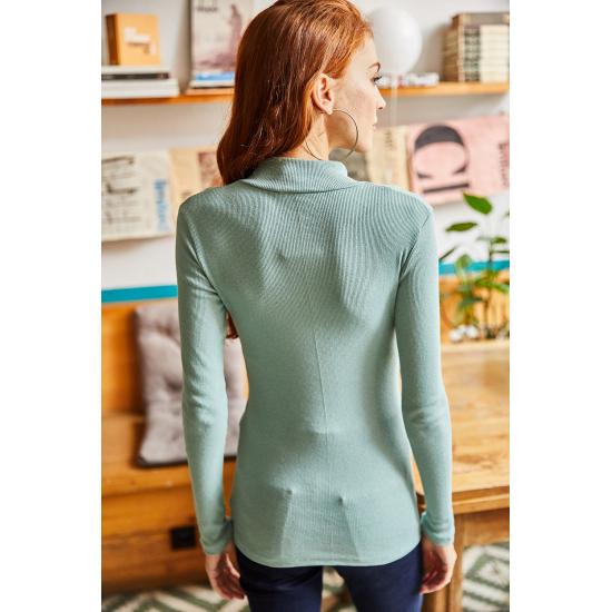 Dame Ecru rullekraveglidelås lycra bluse