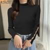 ZANZEA Autumn Winter Women Turtleneck Sweater Long Sleeve Pearl Knitted Jumpers Undershirts