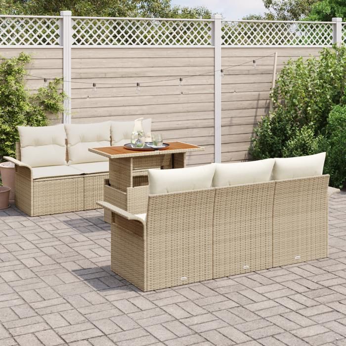 VidaXL Ensemble de Canapé de Jardin 7 Pièces avec Coussins Beige Rattan Poly 3349280