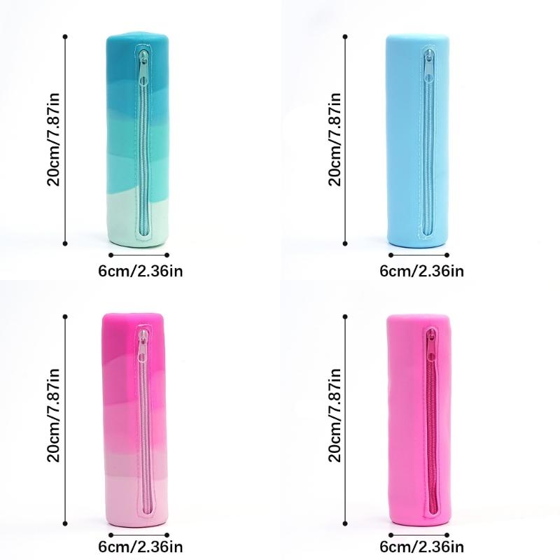 Cylindrical Pen Storage Bag Waterproof Silicone Pencil Case Large Compartment Zippered Pencil Pouches For Student