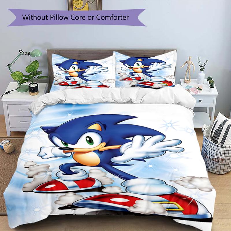 3pcs Sonic1 Design Cover Set - HD Printed Bedding with 1 Cover and 2 Pillowcases - Perfect for Home and Dorm Decor