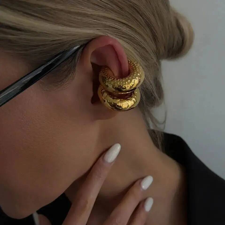 SHIXIN Punk Stainless Steel C Shape Thick Clip Earring Women 2026 New Minimalist Texture Earrings Fake Piercing Ear Clip Jewelry