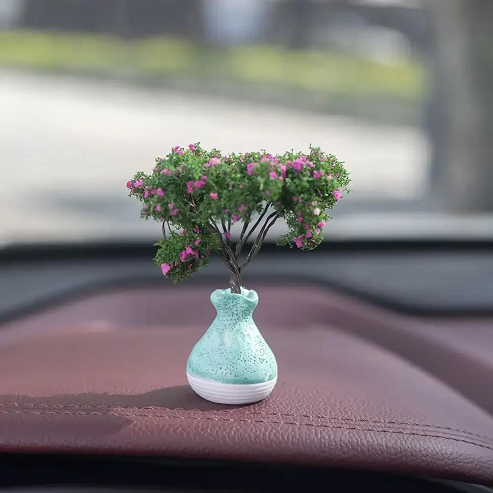 New Mini Tree Car Ornaments Center Console Decoration Car Mounted Plant Accessories Simulated Flower Decoration Cute Ornaments