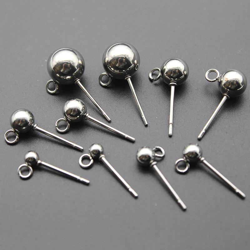 

20Pcs/Lot Stainless Steel 3 4 5 6 8mm Ball Earring Studs Earring Posts Pin with Open Rings For DIY Jewelry Making Findings 4mm ball