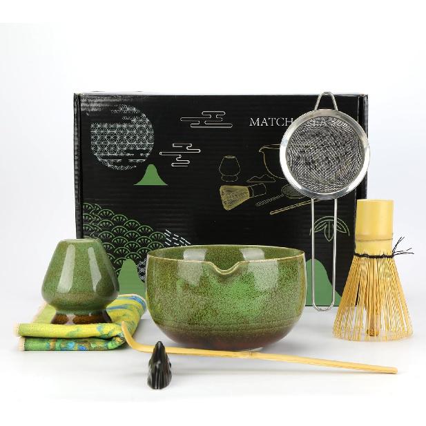 Matcha Whisk Set, 7Pcs Matcha Set, Matcha kit include Matcha Bowl, Matcha Sifter, Matcha Whisk Holder, Matcha Tea Set with Bamboo Whisk for Matcha