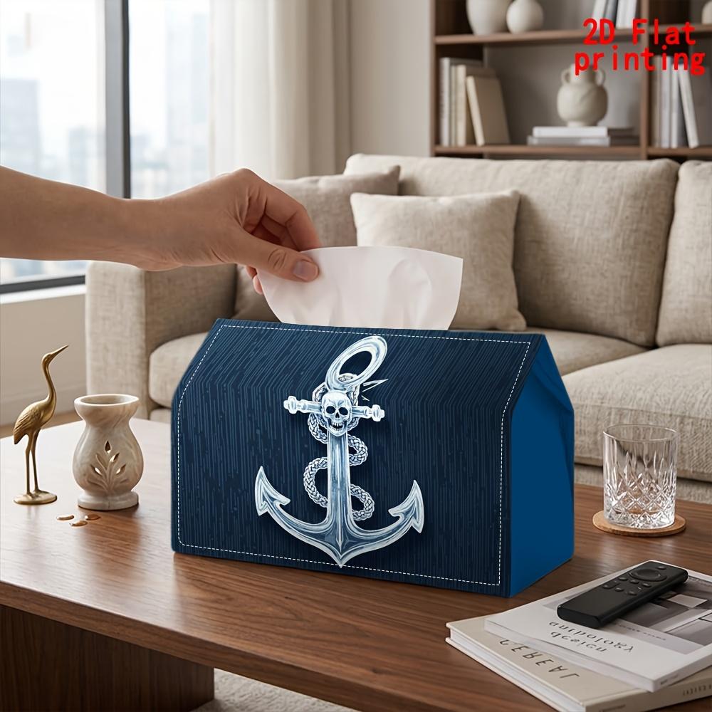 2D Flat 1pc, Tissue Box. Anchor Head Skull Pattern Napkin Dispenser, Reusable, Daily Desktop Tissue Storage Box, Suitable for Kitchen, Living Room, Be