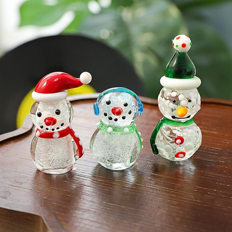 Miniature Snowman Reindeer Table Ornament Blown Glass Craft Christmas Figurine For Festives Season Decorating Accessory