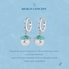 WOSTU 925 Sterling Silver Green Turtle White Pearl Drop Dangle Earrings For Women Summer Beach Jewelry Gift