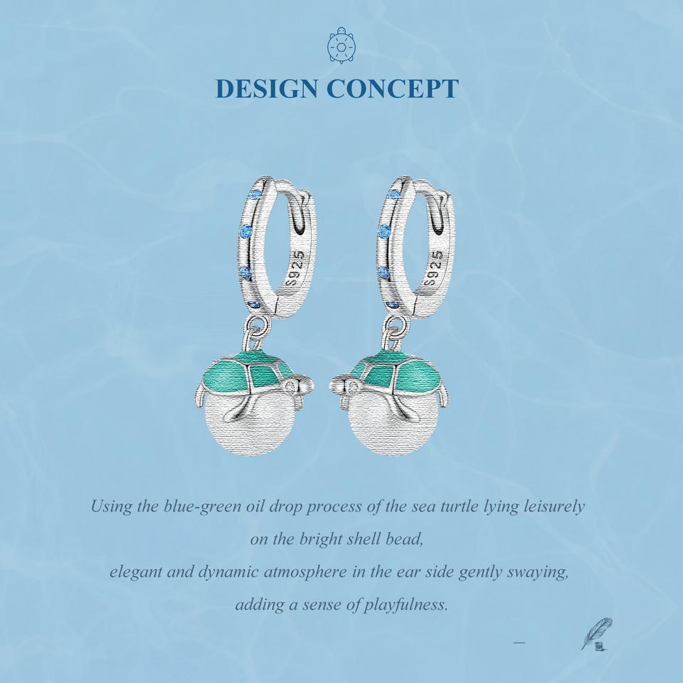 WOSTU 925 Sterling Silver Green Turtle White Pearl Drop Dangle Earrings For Women Summer Beach Jewelry Gift