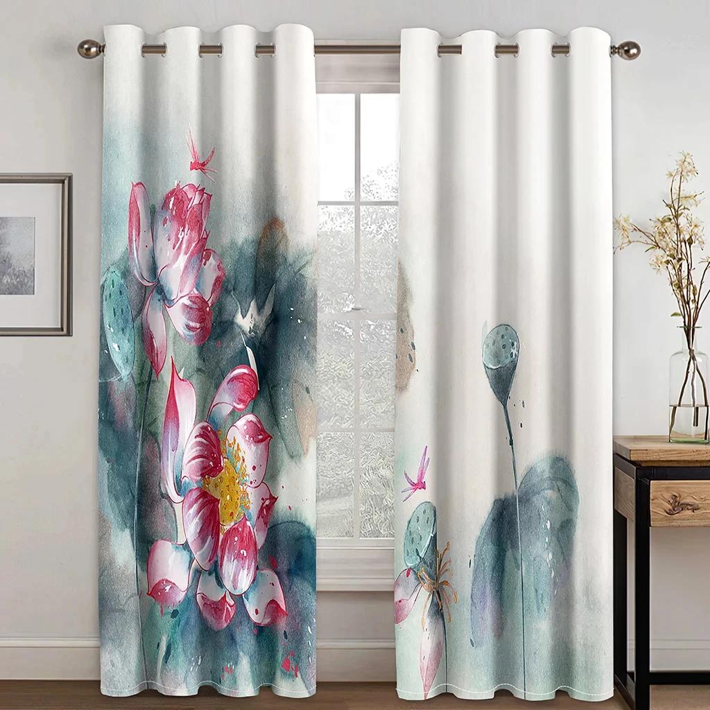 Japanese Style Chinese Painting Landscape Cloud High Shading Curtain for Bedroom Living Room Hotel Window 2 Pcs Blackout Drape