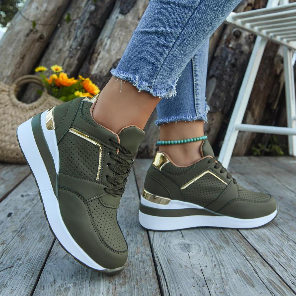 Women's Plus Size Lace-up Loafers - Summer/Autumn Fashion Wedge with Round Toe and Thick Sole, Solid Color Casual Shoes