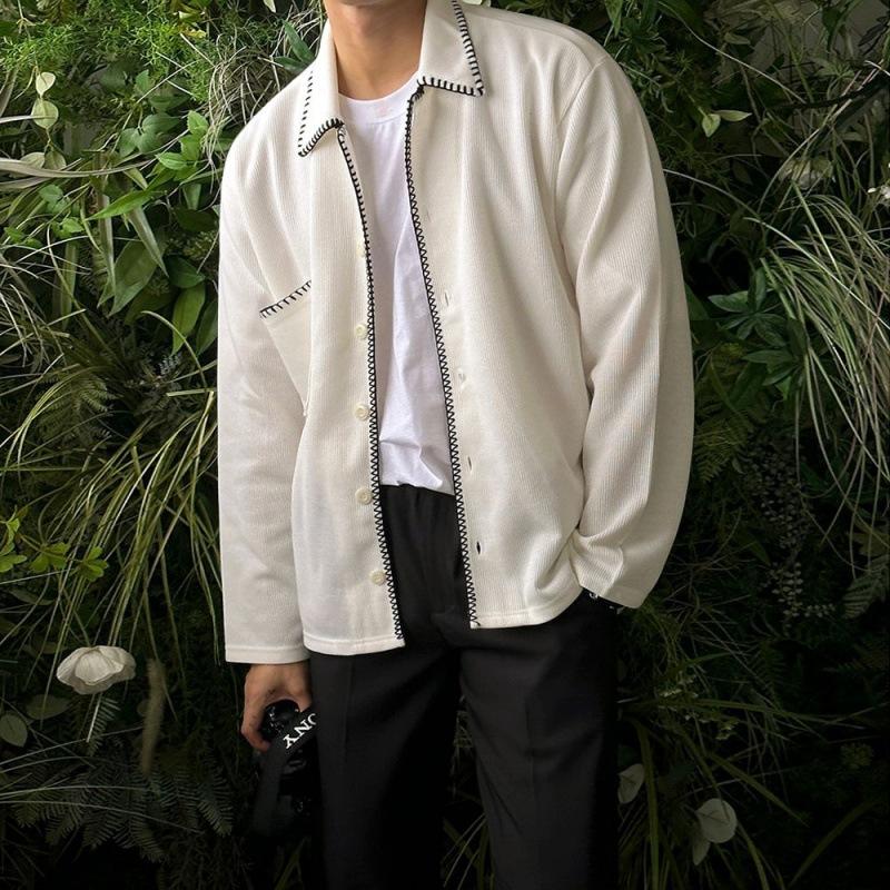

Пиджак с контрастной строчкой на лацканах, мужская весенняя новая рубашка, куртка в корейском стиле, свободный кардиган в стиле ниши 2XL белый