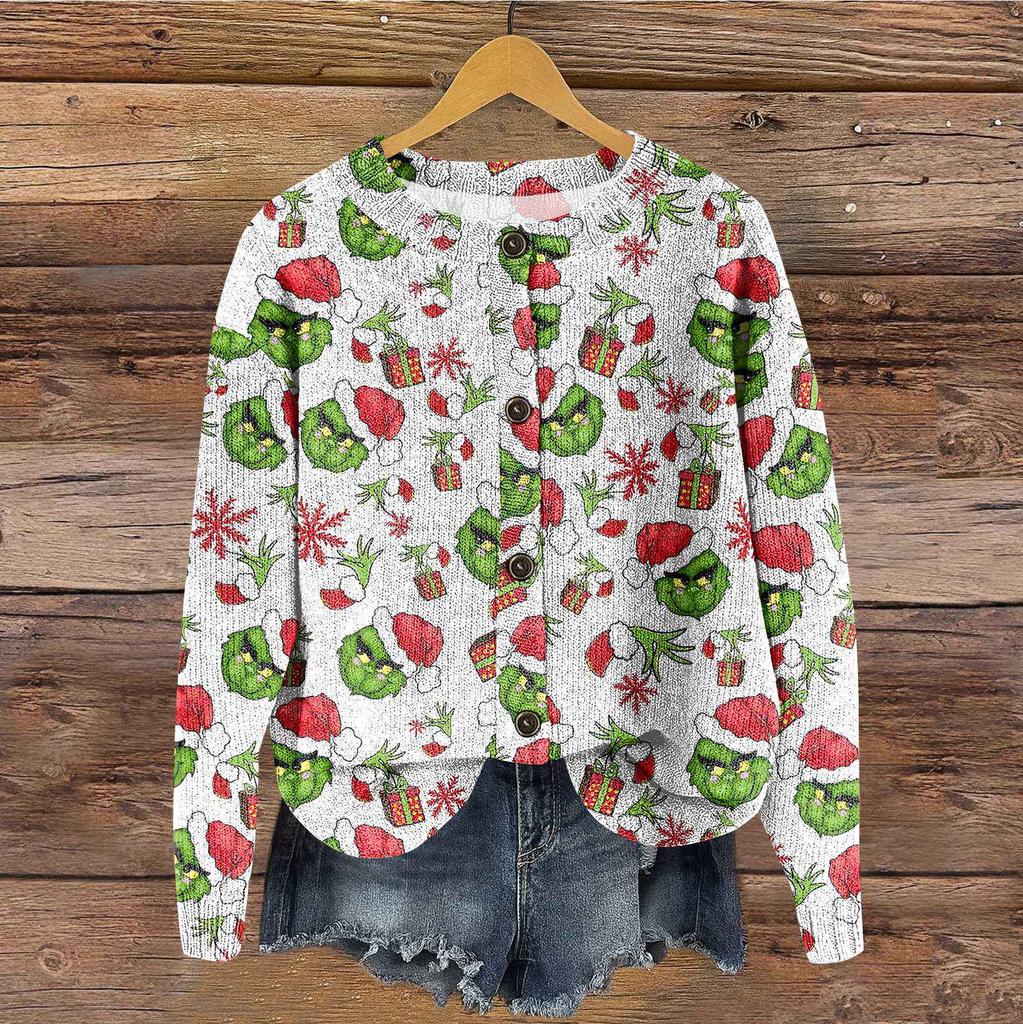 Women's Vintage Knit Button Print Cardigan Jacket