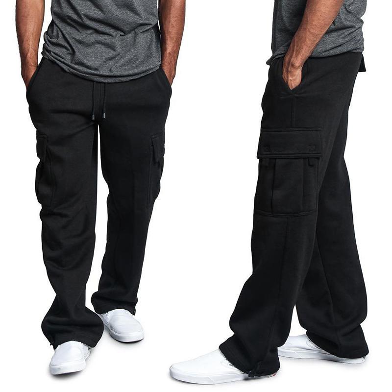 Men's Cargo Pants Loose Drawstring Sweatpants with Pockets Sports Straight Trousers Jogging Long Pants Hip Hop Streetwear