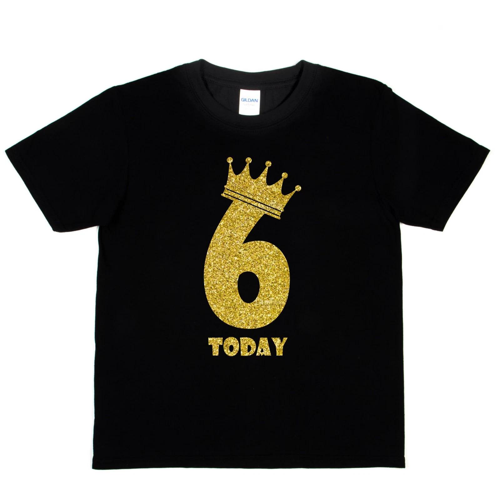 Kids Six Today Birthday T-shirt In Gold Glitter Happy 6th Birthday Gift L