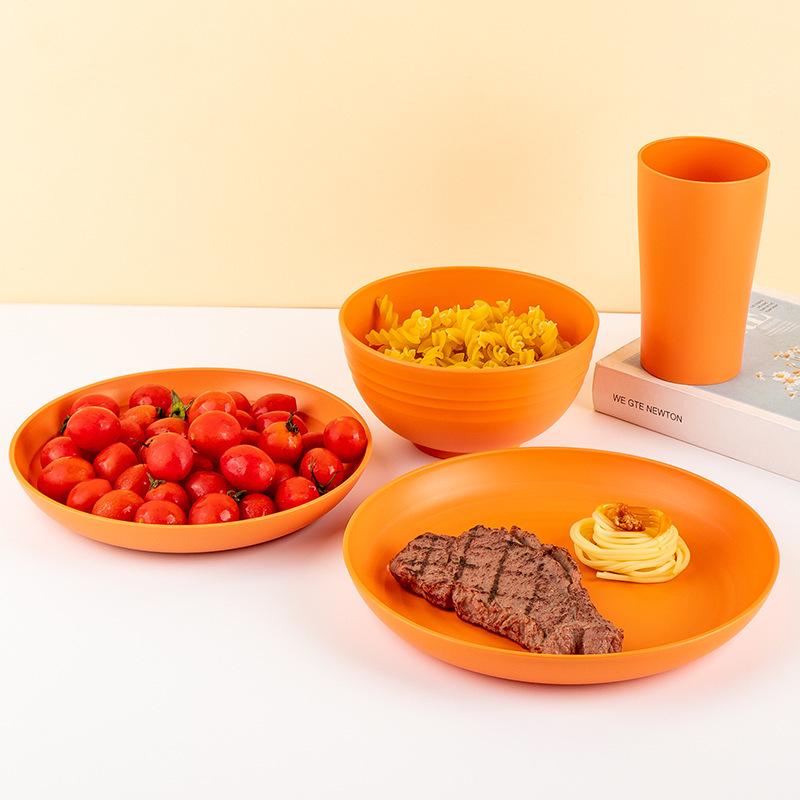Cross-border Plastic Tableware Set: Plates, Bowls, Cups, Vomit Bowls, 24-Piece for Home Use.