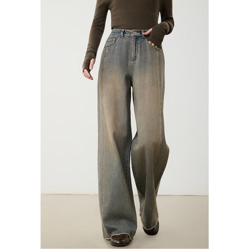 Vintage Washed High-Waist Wide-Leg Denim Jeans M