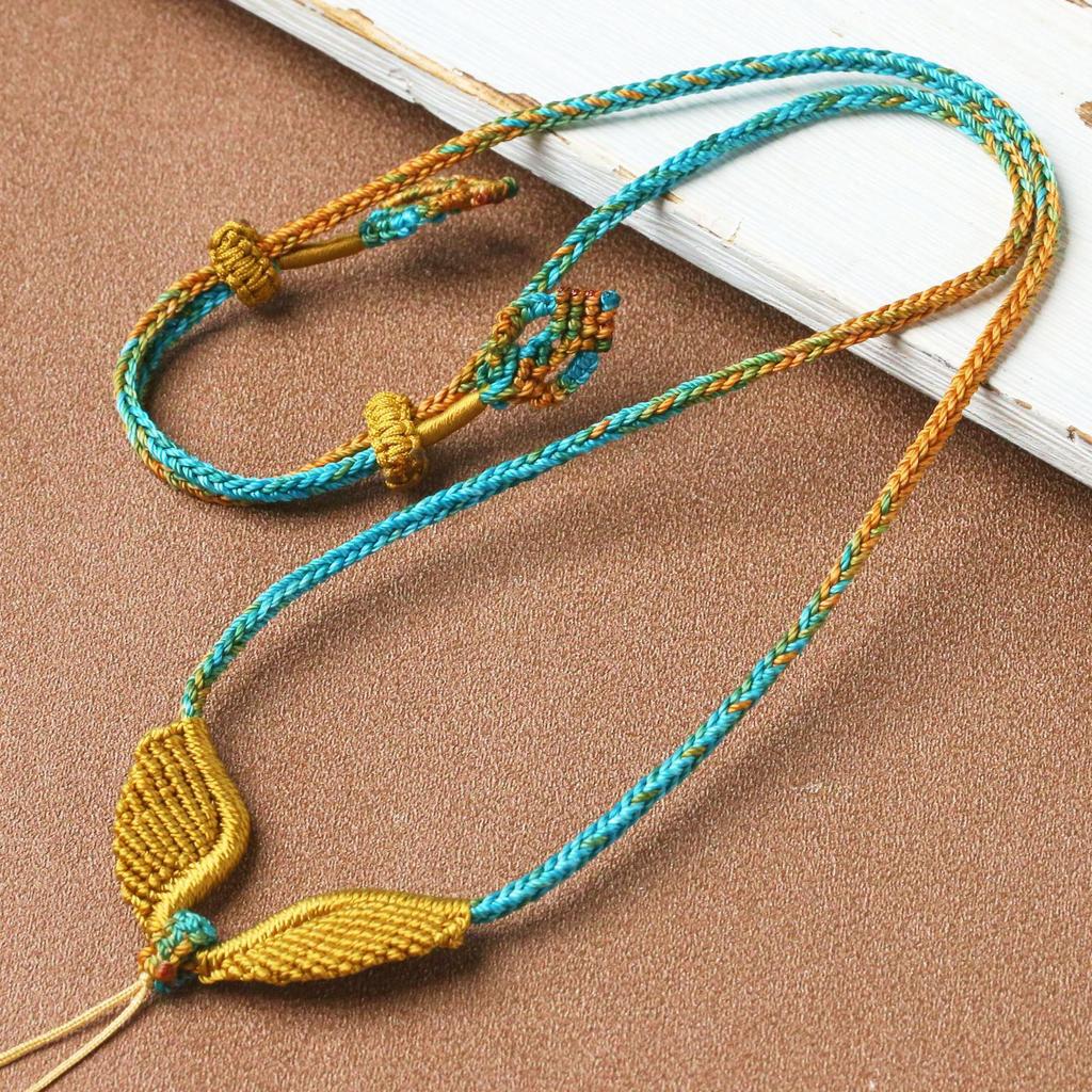 Handmade Angel Wings Woven Pendant Necklace with Rope Lanyard