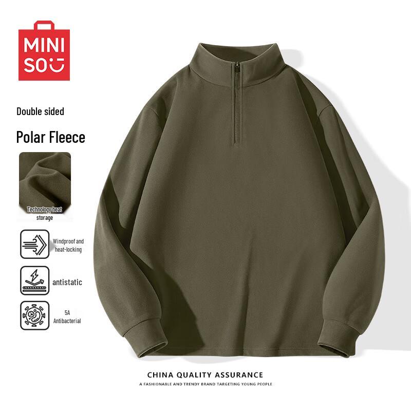 MINISO Men s Fleece Lined Semi-High Collar Long Sleeve T-Shirt XL