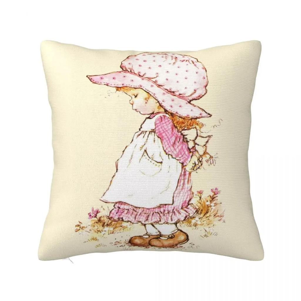 Niedlicher Kissenbezug mit Sarah Kay-Mädchen-Motiv, bedruckter Stoff, Kissenbezug, Dekoration, Cartoon-Kissenbezug für das Landleben, verschiedene Größen