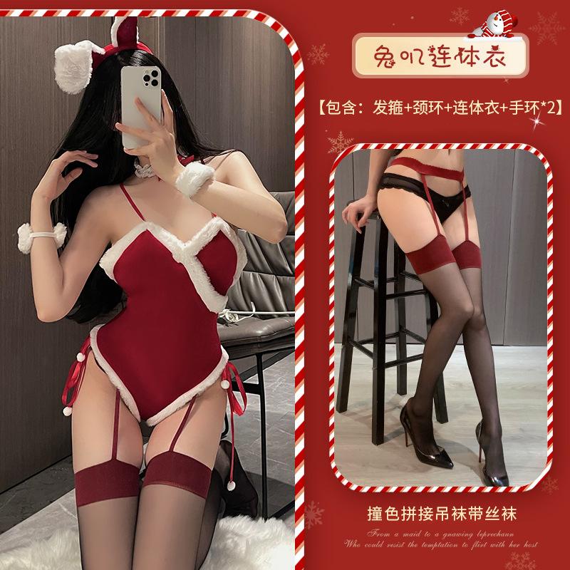 Lingerie Bunny Sexy Uniform Suit Seduction Open Passion Velvet Christmas Dress