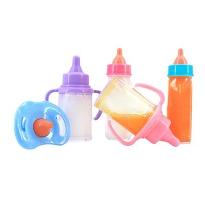 Großes Babypuppen-Flaschenset, Babypflege-Spielzeug-Kinderwagen, 2 Milch- und Saftflaschen mit Spielzeug-Schnuller für Babypuppen