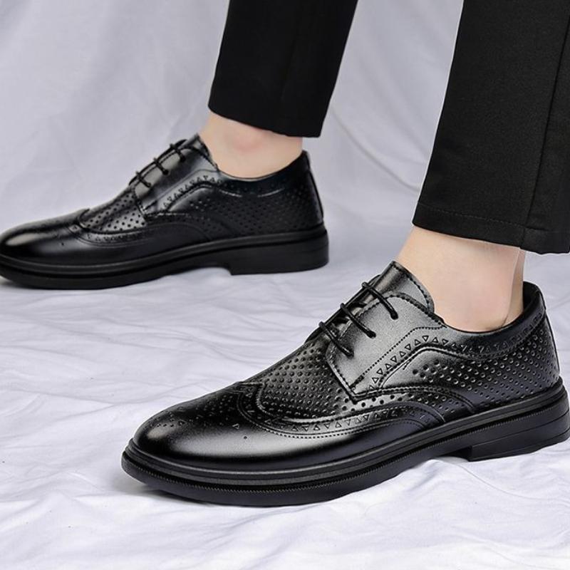 Einfarbige Schnür-Herren-Formalschuhe Atmungsaktiv im Sommer Runde Spitze Hohe Qualität Mode 39 Kleidung Rindsleder Gesellschaftsschuh Männlich