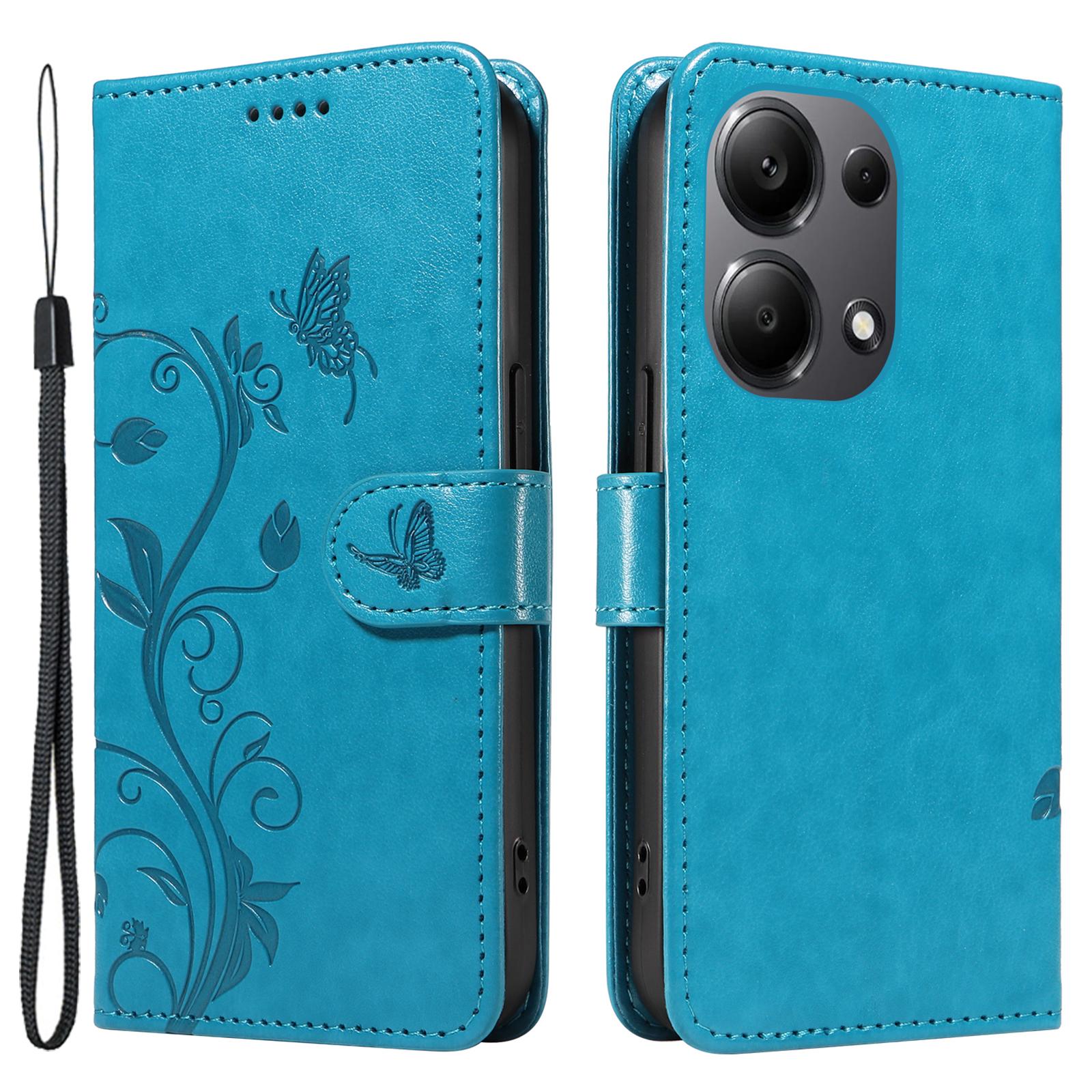 

For Xiaomi Redmi Note 13 Pro 4G/Note 14S 4G/Poco M6 Pro 4G PU Leather Cases Flower Pattern Wallet Stand Phone Cover with Strap E