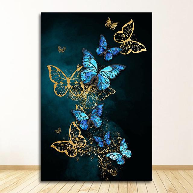 Room Cuadros Salon Big Yelloow Butterfly N Print Abstract Golden Blue Butterfly Wall Art Modern Wall Pictures For Living No Frame