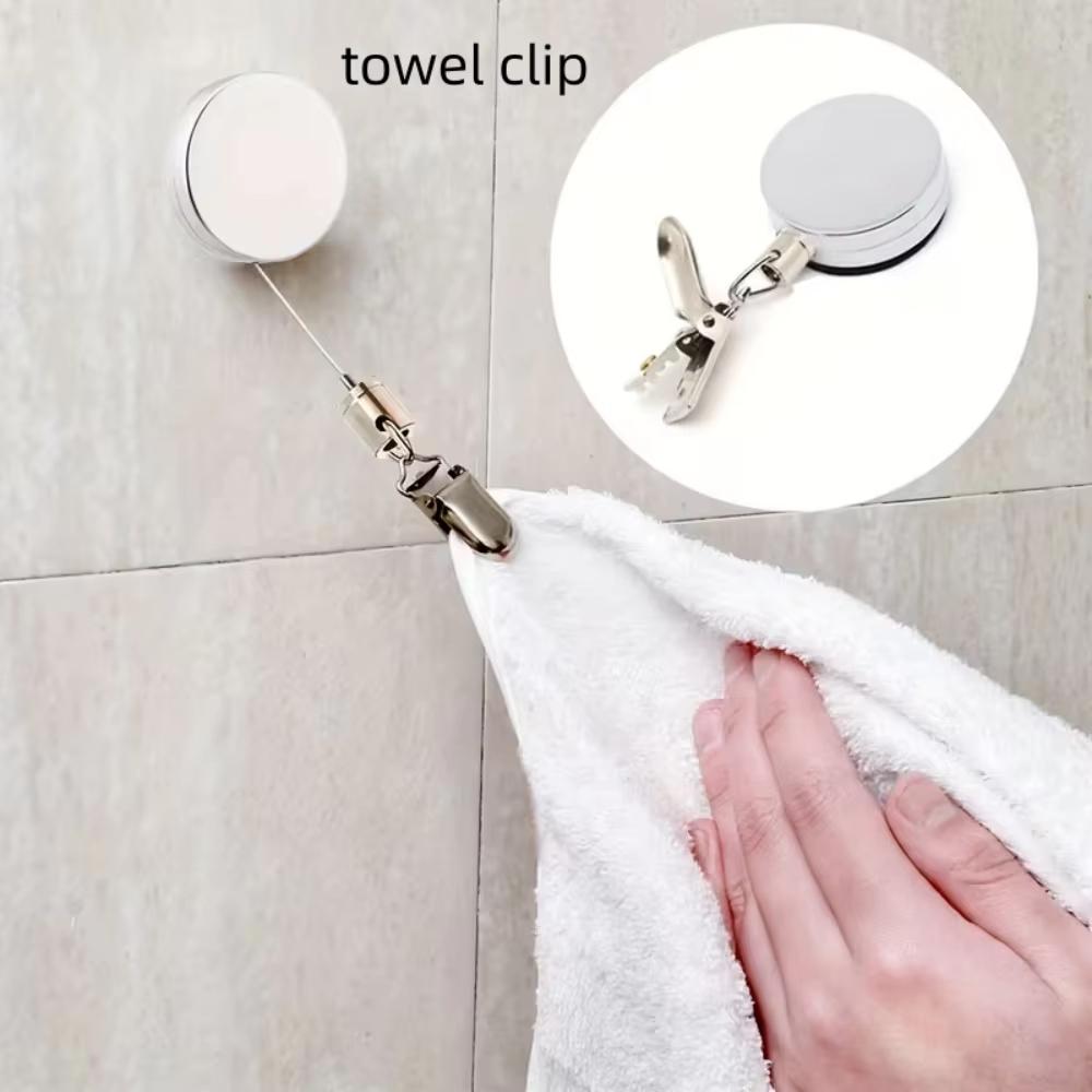 Automatic Retractable Towel rack, no punching self-adhesive wall hanging towel holder, automatic rebound with strong clip