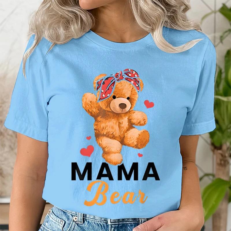 Teddy Mama Bear Graphic T Shirts Women Cartoon Bear Lover Graphic Tee Cute Teddy Mom Printed Women Tshirt Cartoon Classic Tops