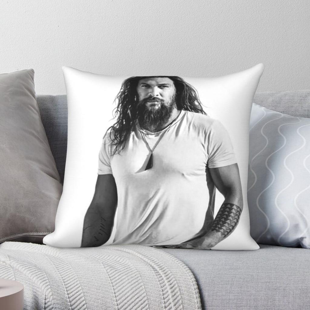 Federa Cuscino Jason Momoa Bianco Nero Poliestere Lino Velluto Fantasia Zip Decorazione Copricuscino per Camera 18"