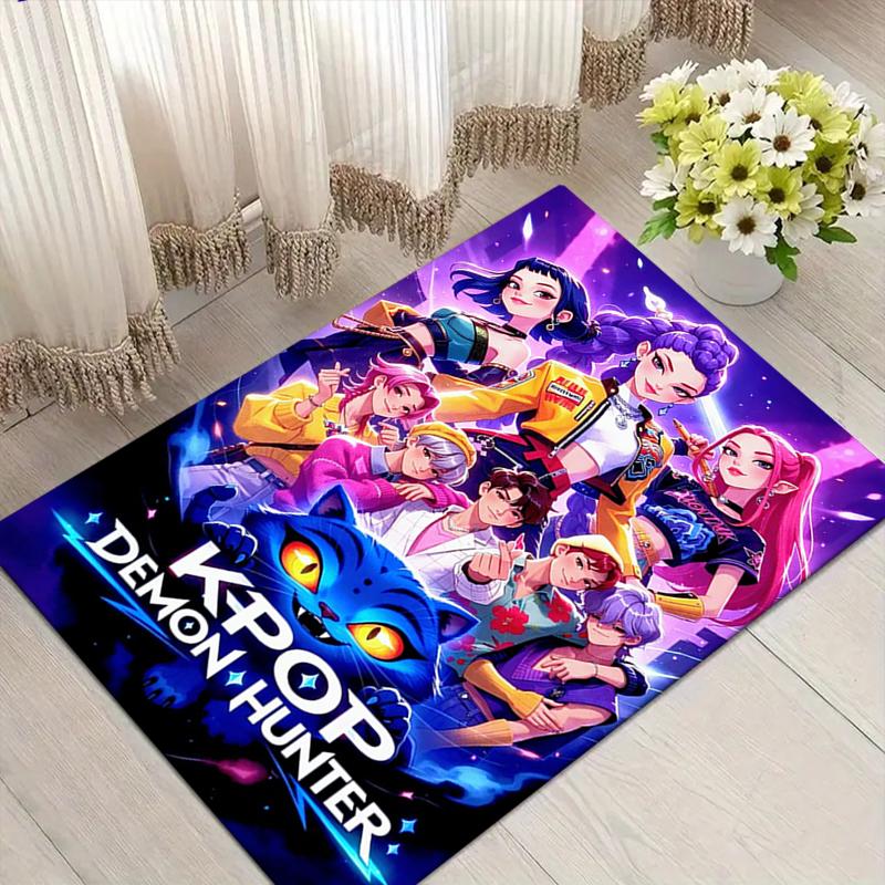 K-Pop Demon Style Crystal Velvet Rug, Soft Anti‑Slip Crystal Velvet Carpet for Living Room Bedroom Home Decor