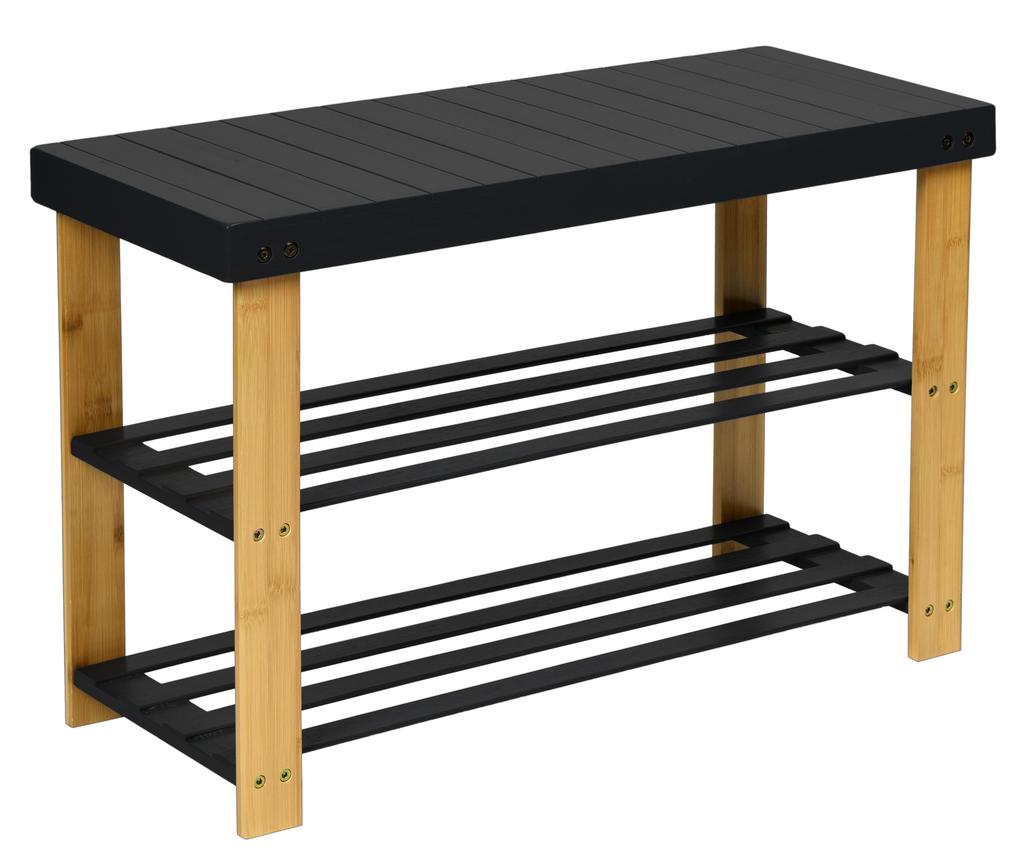 Milos Shoe Rack Bench With Shelves - Black