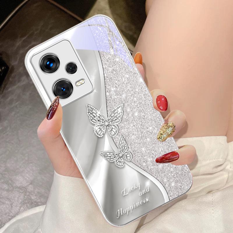 Golden Butterfly For Xiaomi 14 Ultra 13 Lite Redmi Note 13 11 Pro 12 Plus Poco X6 3 Pro F4 6 GT Tempered Glass Phone Case