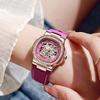 Skeleton Mechanical Watches Rose Gold Case Diamond Bezel Luminous Waterproof Fluororubber Strap Watch