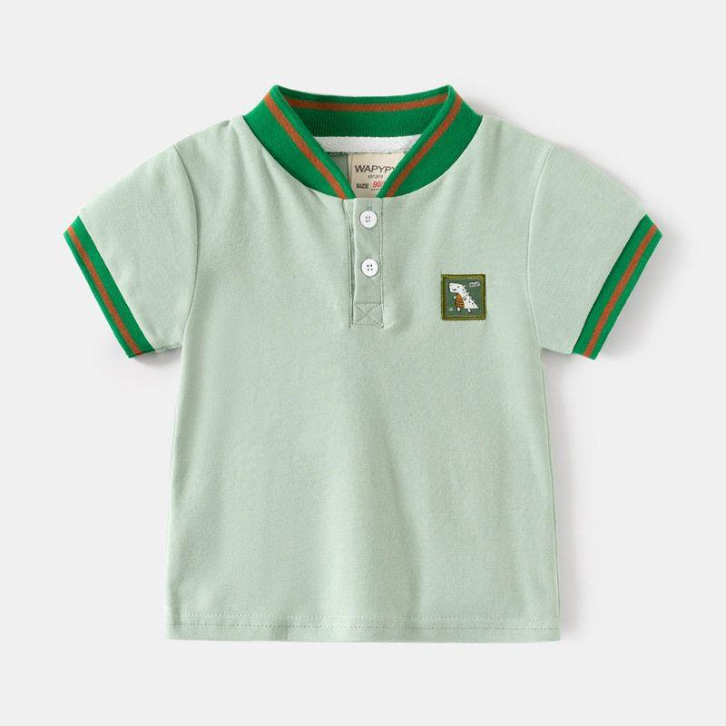 Kids Short Sleeve T-shirt Clothes Summer K-style Boy Dinosaur Embroidered V-neck Polo Shirt Baby Boy Color Matching Top