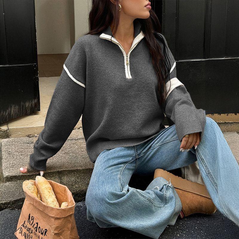 Foreign Trade Women clothes Autumn and Winter Amazon Independent Station European and American Leisure Solid Long sleeve Knit Zip-up Sweater