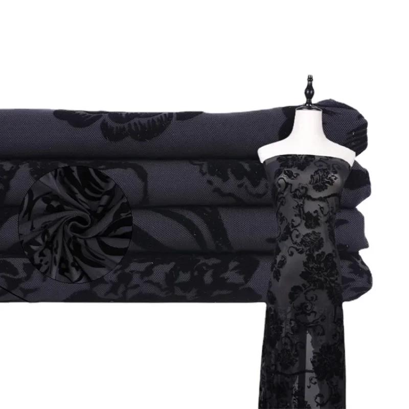 1yard Black Leopard Zebra Print Mesh Fabric Stretchy Flocking Lace Fabric Spandex Velvet Fabrics for DIY Sewing Clothing