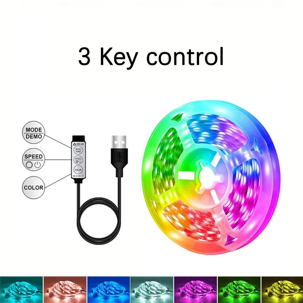 USB Powered RGB Light Strip Static Modes 3 Key Control LED Light Strip Dynamic Modes Color Light TV Background Light