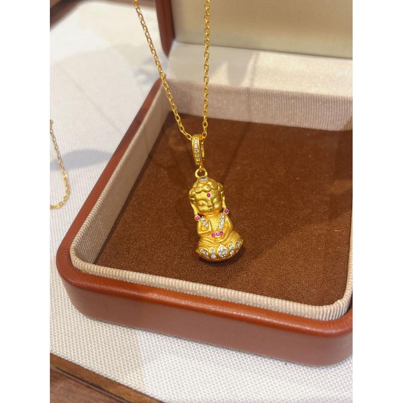 Древний матовый тигровый глаз Ожерелье с подвеской в виде маленького золотого Будды с плетеным лотосом