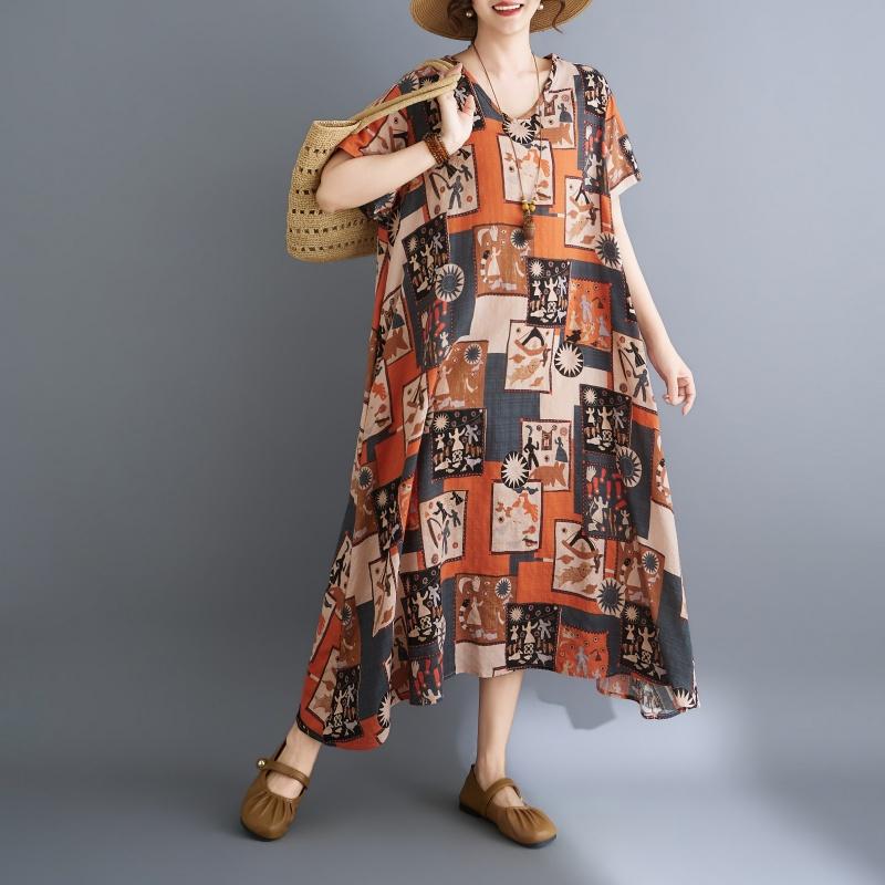DIMANAF New 2026 Women Plus Size Summer Beach Sundress Loose Casual Maxi Lady Long Dress Floral Print Dress