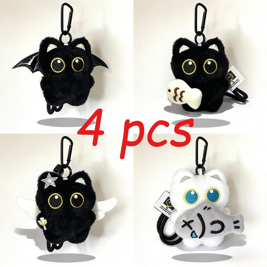 Soft Cute Cartoon Cat Plush Ornaments Multi-Style Dark-Style Keychains Bag Charms Cuddly Stuffed Fluffy Huggable Kawaii Comfort Adorable